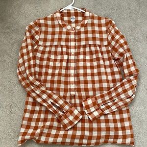 Madewell: orange & white plaid collarless long sleeve